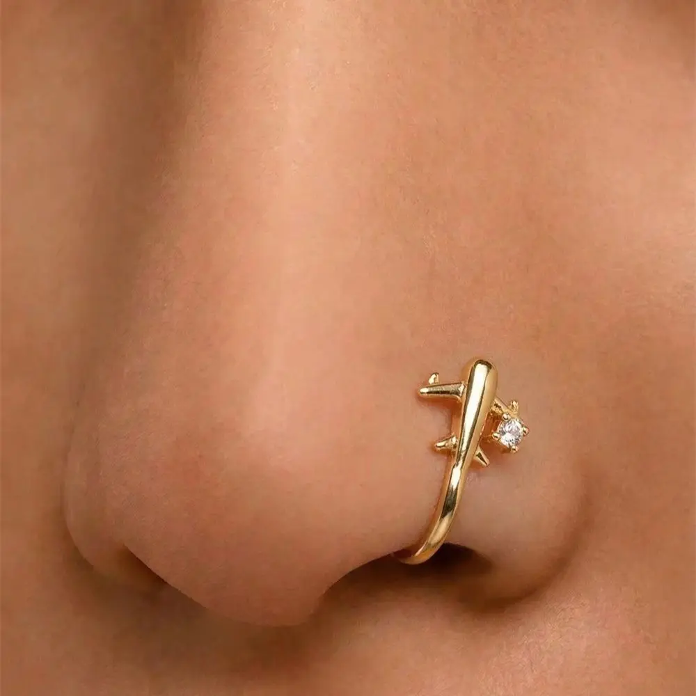 Body Jewelry Nose Studs - Clip Nasal con Diseño de Avión,