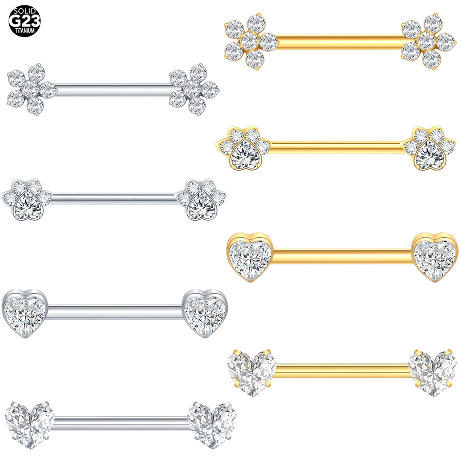 Body Jewelry Barbell - 1 pieza de titanio flor pezón