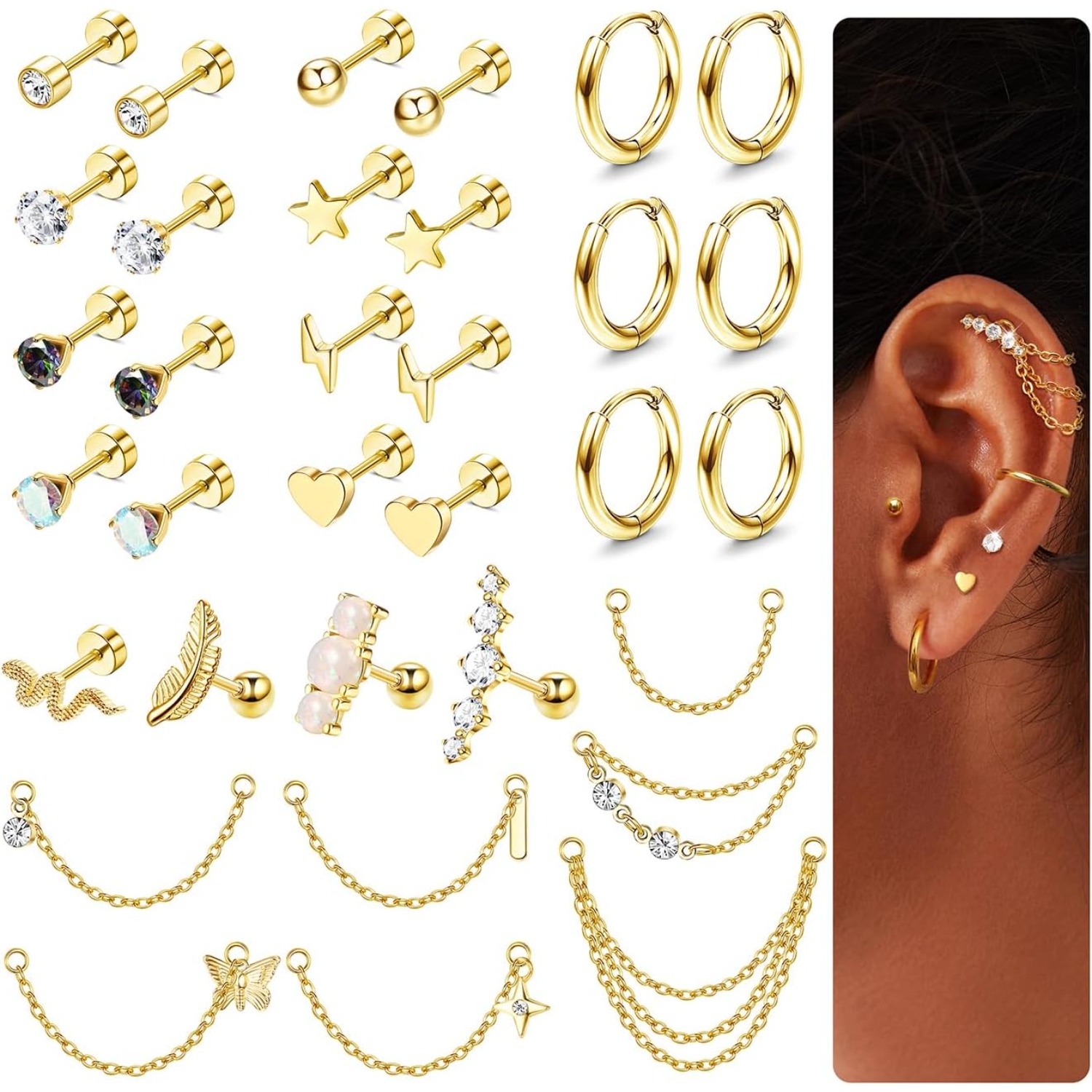Body Jewelry Changing Kit - Juego de Aretes de Cartílago Bobisty