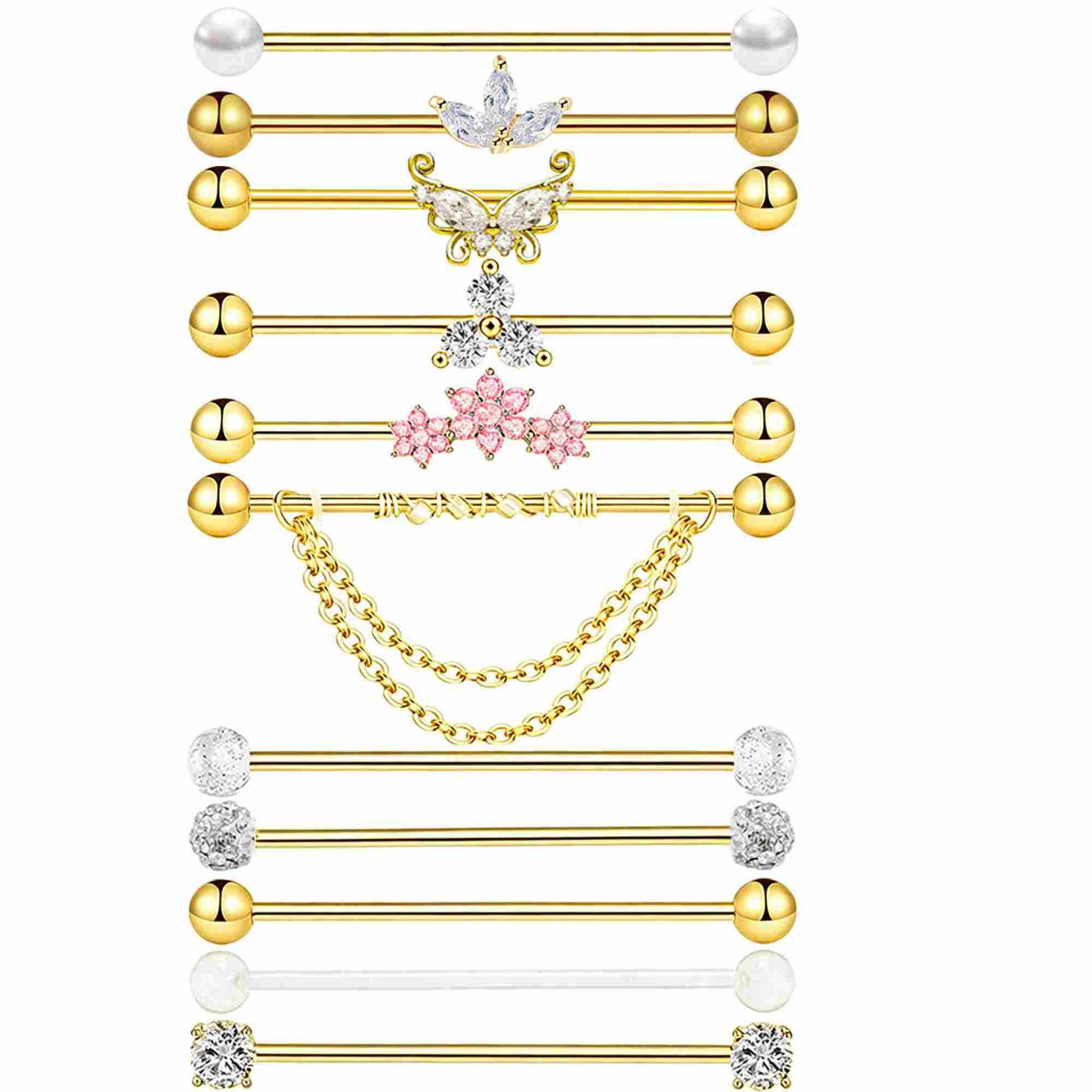Body Jewelry Barbell - Pendientes de Barra de Acero Inoxidable