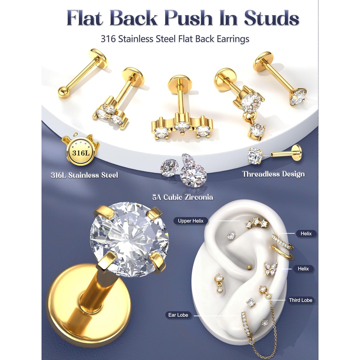 Pendientes de espalda plana de - Body Jewelry Surgical Steel reseña y precio