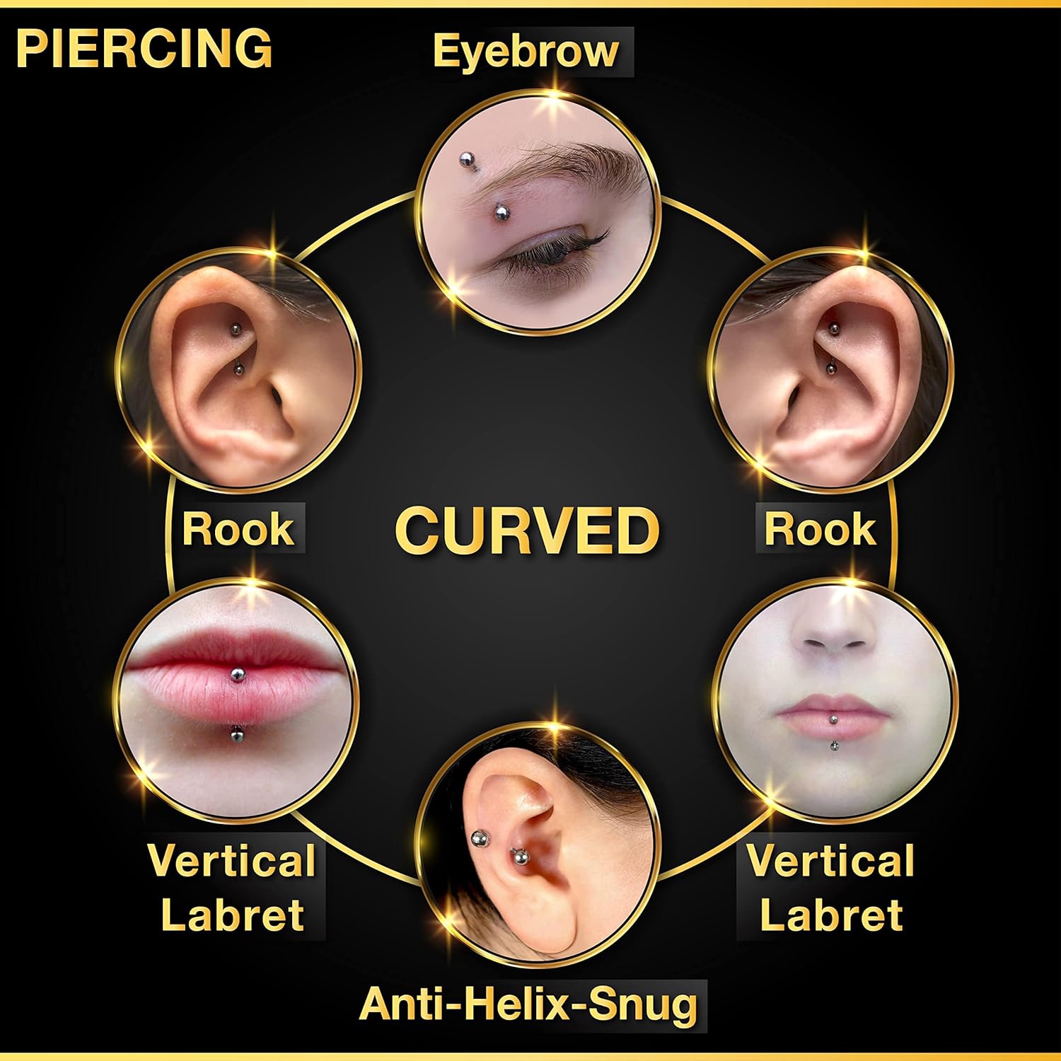 Set de 32 piezas de joyería de - Rook Curved Barbell reseña y precio