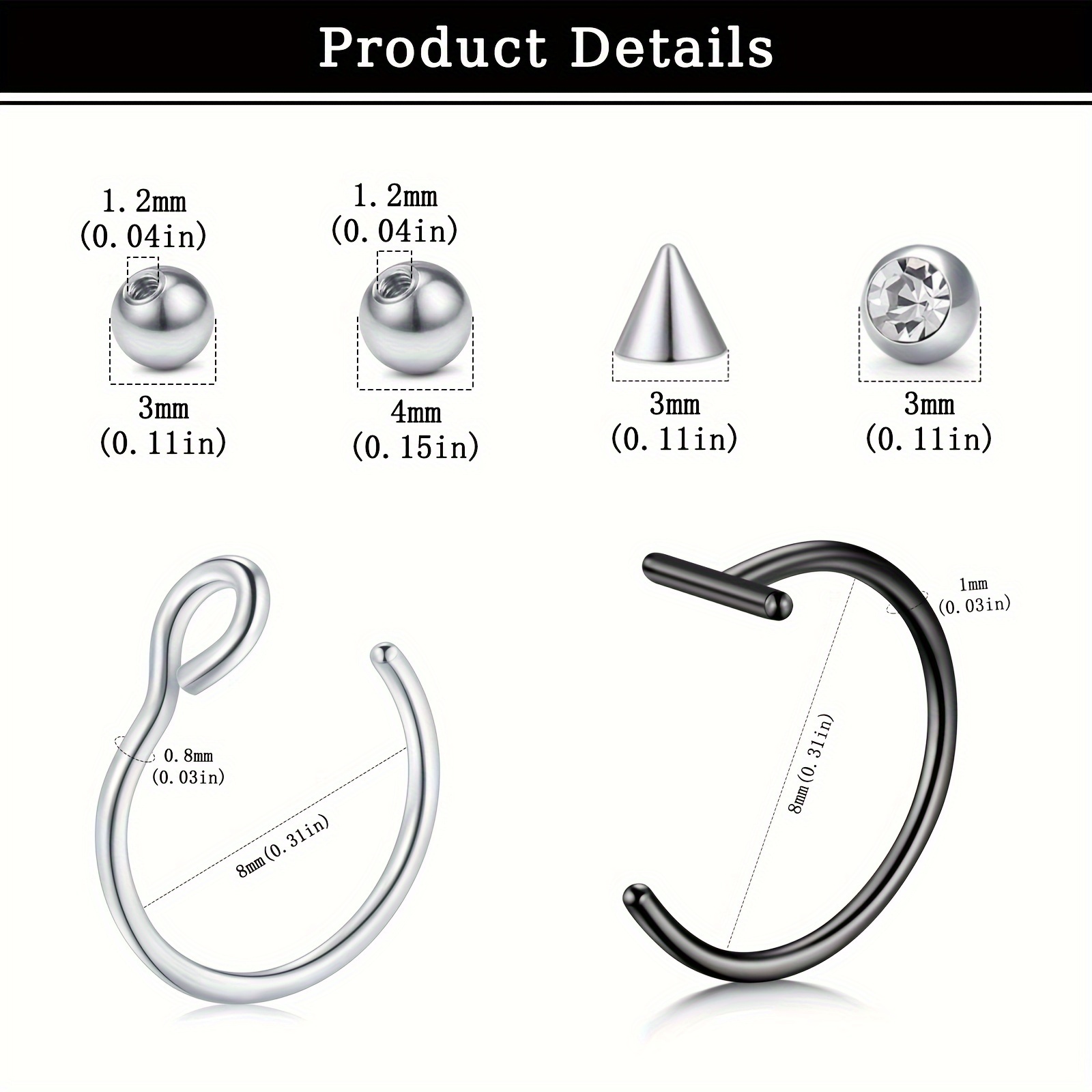 Piercings falsos, aro de labio - Body Jewelry Nose Studs reseña y precio