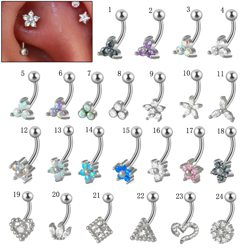 Piercing de flor de cristal de - Rook Curved Barbell reseña y precio