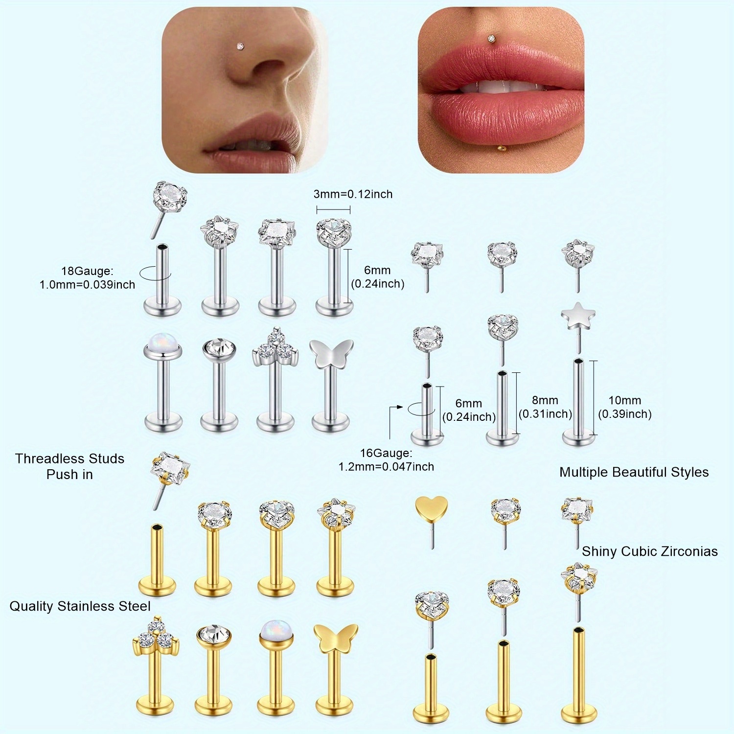 16G 18G Empuje en anillos de n - Body Jewelry Threadless reseña y precio